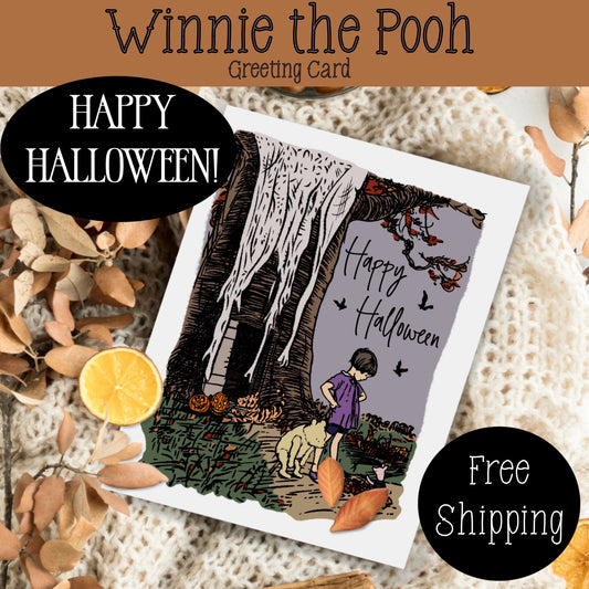 Classic Winnie the Pooh Halloween Card, Kids Halloween Card, Vintage Halloween, Halloween Greeting Cards, FREE SHIPPING,  4.25” x 5.5”