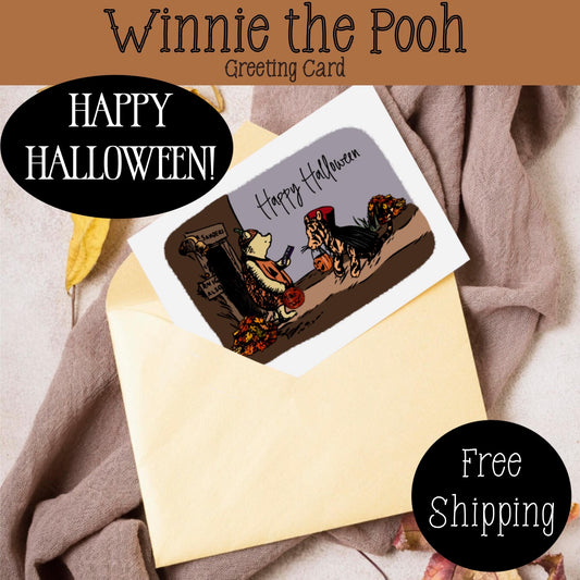 Classic Winnie the Pooh Halloween Card, Kids Halloween Card, Vintage Halloween, Halloween Greeting Cards, FREE SHIPPING,  4.25” x 5.5”