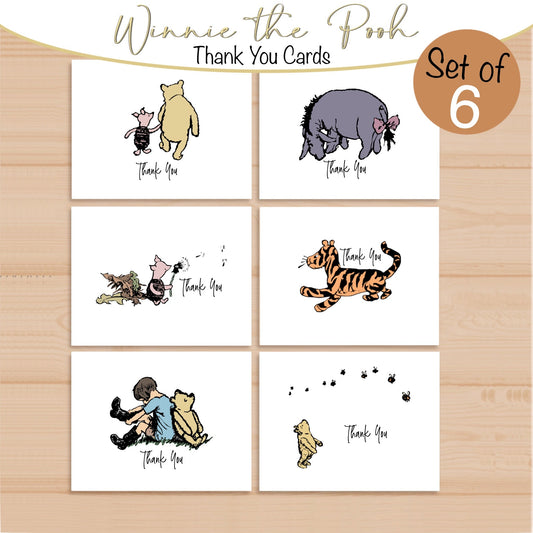 Classic Winnie the Pooh Thank You Card Set, Winnie the Pooh Birthday, Classic Pooh Baby Shower Thank You Cards, 4.25” x 5.5”