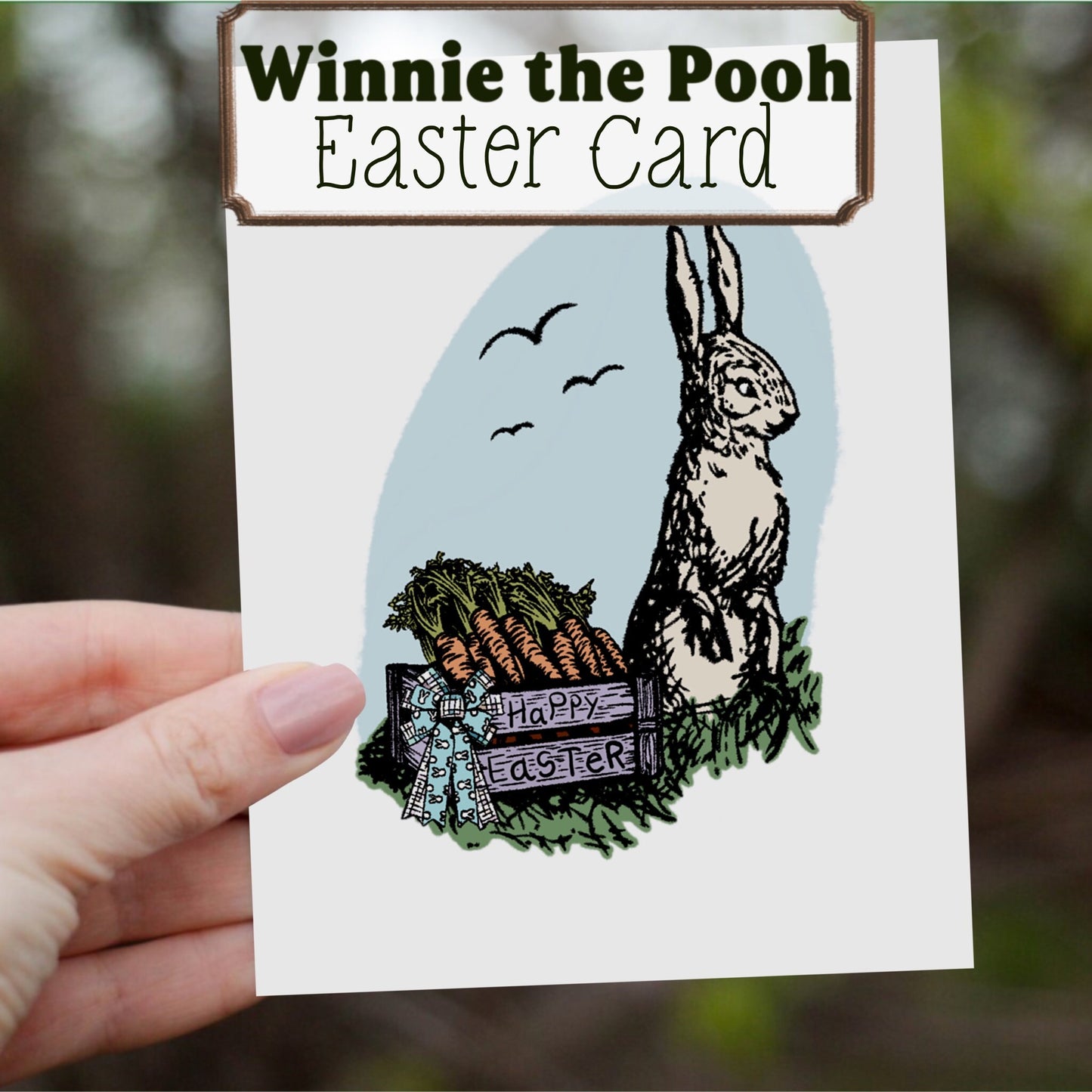 Classic Winnie the Pooh Easter Card, Happy Easter Card, FREE SHIPPING, 4.25” x 5.5”