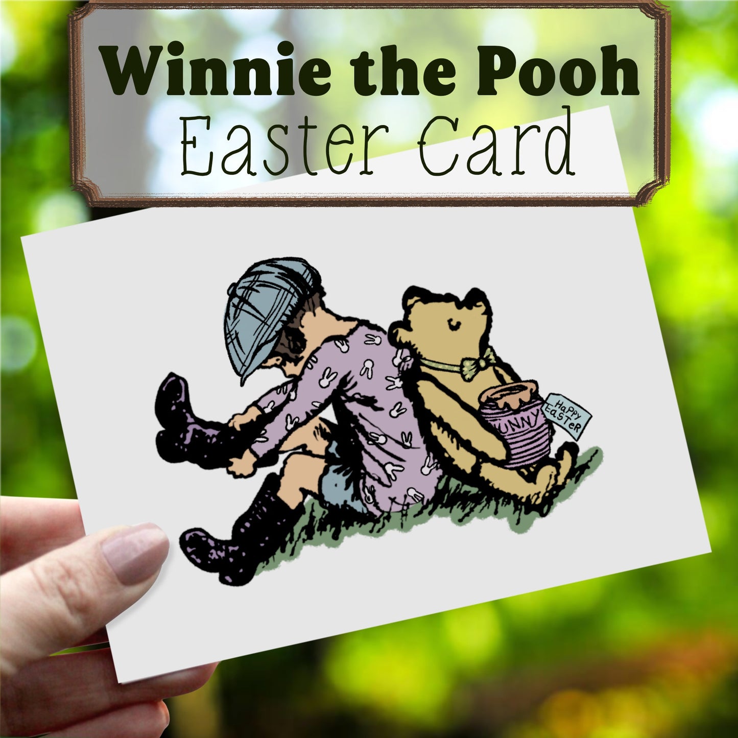 Classic Winnie the Pooh Easter Card, Happy Easter Card, Christopher Robin Easter Card, FREE SHIPPING, 4.25” x 5.5”