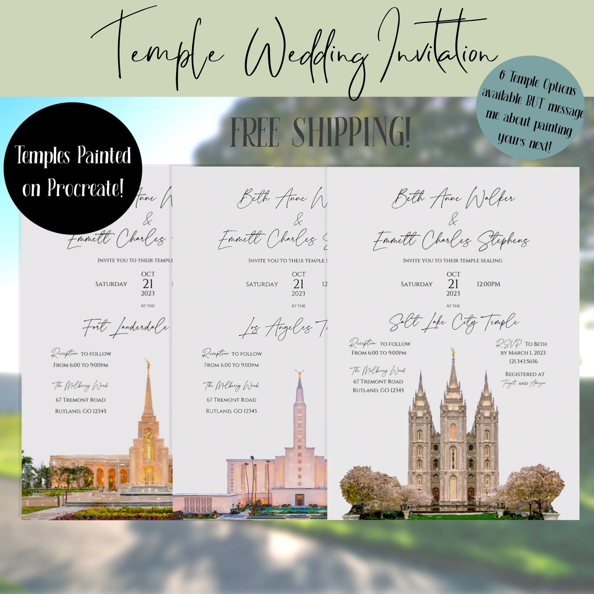 Temple Sealing Invitations, LDS Wedding Invitations, FREE SHIPPING, 6 Options right now, message me for your temple to be next!