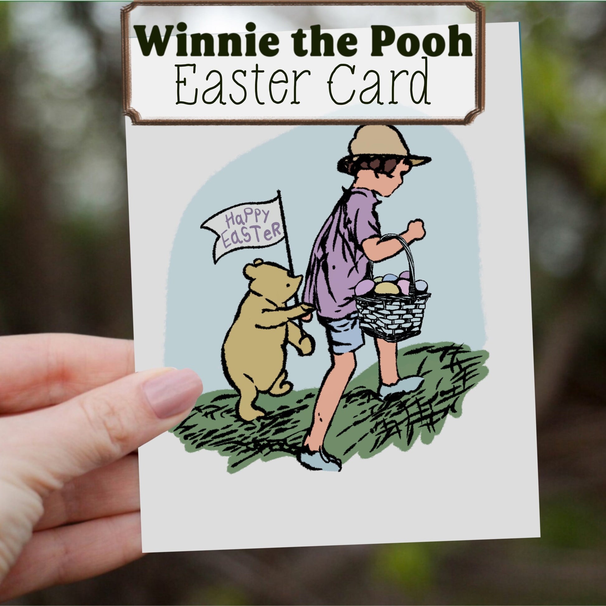 Classic Winnie the Pooh Easter Card, Happy Easter Card, FREE SHIPPING, 4.25” x 5.5”