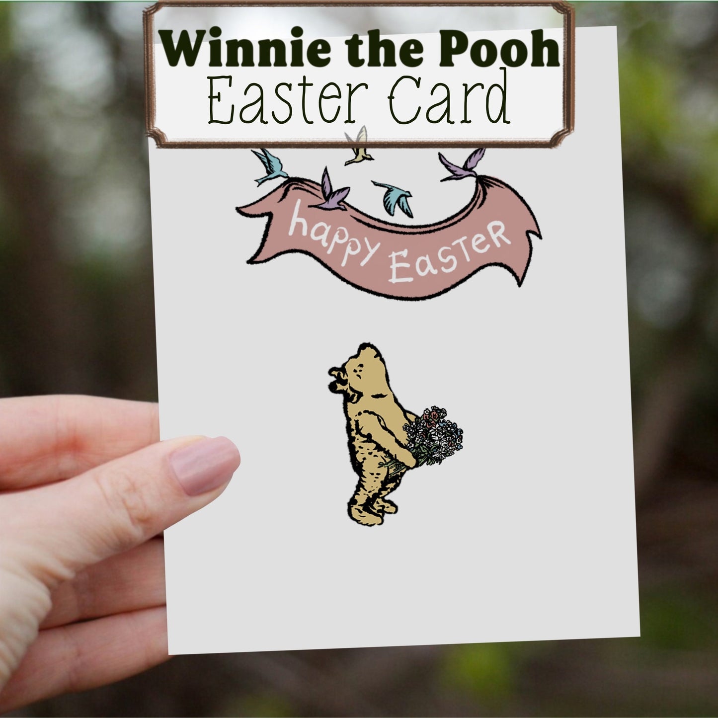 Classic Winnie the Pooh Easter Card, Happy Easter Card, Pooh Easter Card, FREE SHIPPING, 4.25” x 5.5”