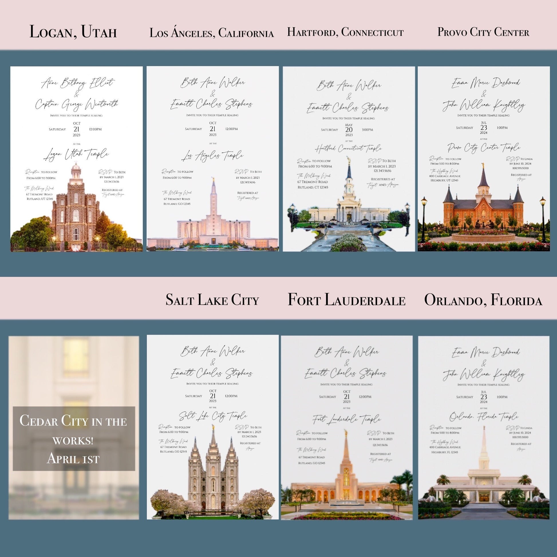 Temple Sealing Invitations, LDS Wedding Invitations, FREE SHIPPING, 6 Options right now, message me for your temple to be next!