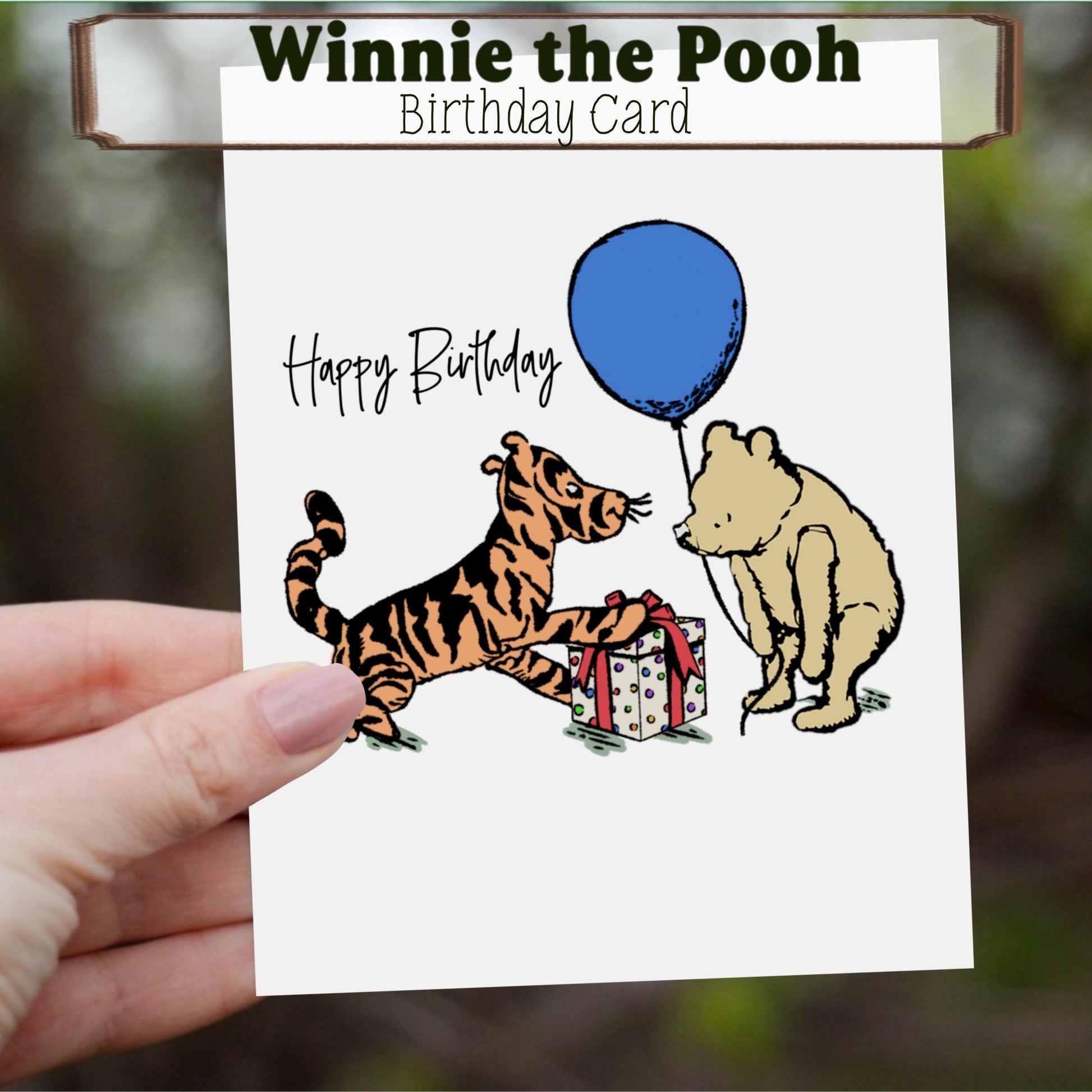 Classic Winnie the Pooh Birthday Card, Winnie the Pooh Birthday Gift, Tigger Birthday Card, FREE SHIPPING, 4.25” x 5.5”