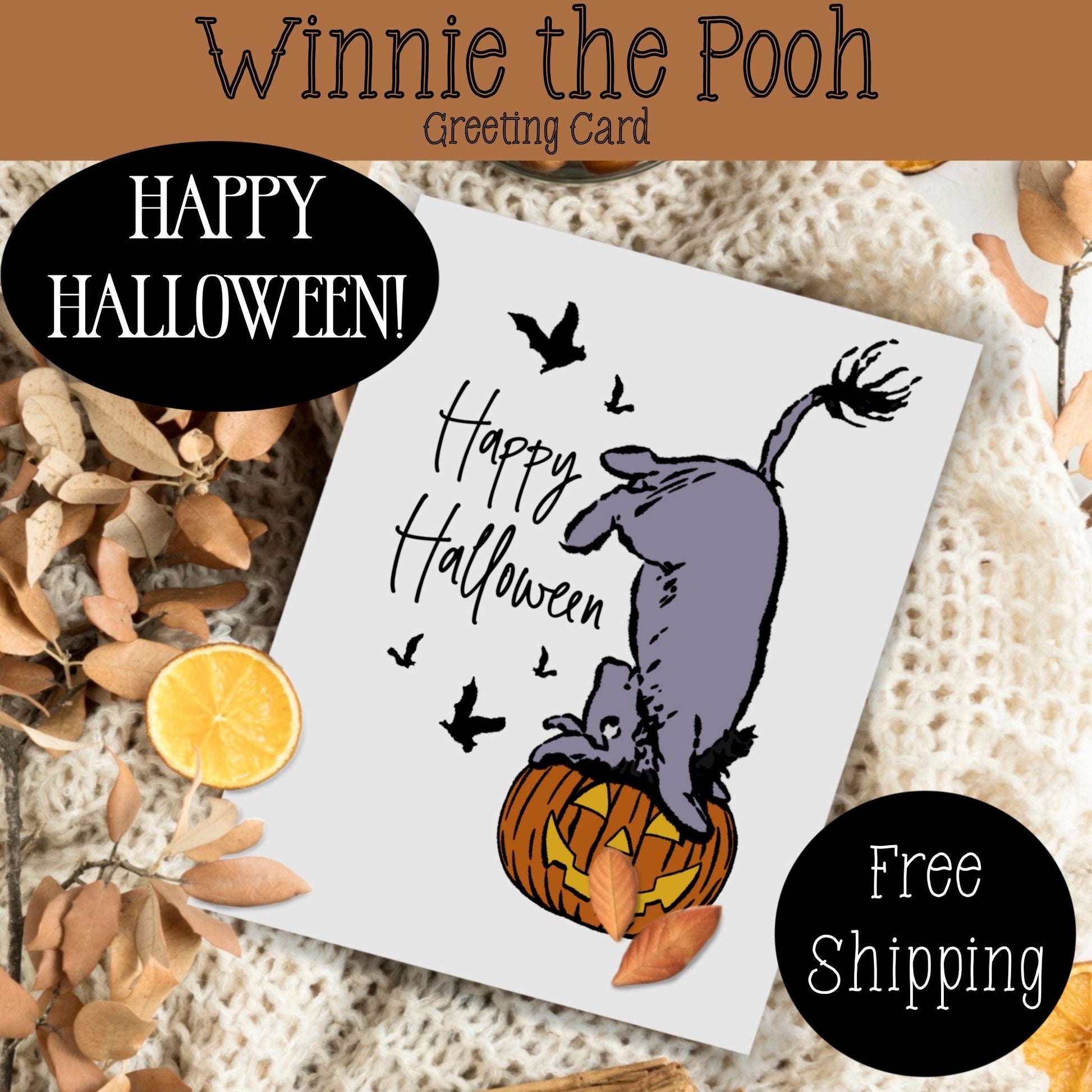 Classic Winnie the Pooh Halloween Card, Kids Halloween Card, Vintage Halloween, Halloween Greeting Cards, FREE SHIPPING, 4.25” x 5.5”