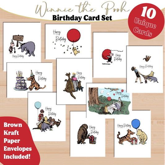 Classic Winnie the Pooh Birthday Card Set, Pooh Birthday Card, Piglet Birthday Card, Eeyore Birthday Card, FREE SHIPPING, 4.25” x 5.5”