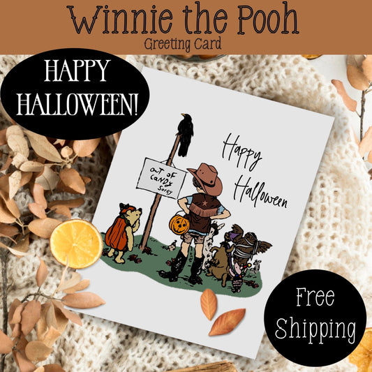 Classic Winnie the Pooh Halloween Card, Kids Halloween Card, Vintage Halloween, Halloween Greeting Cards, FREE SHIPPING, 4.25” x 5.5”