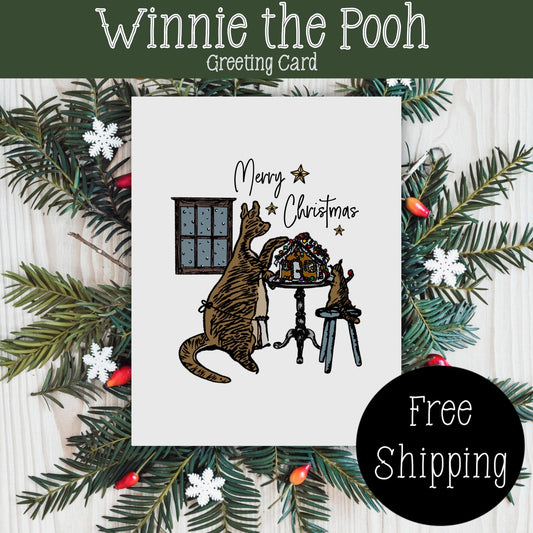 Classic Winnie the Pooh Christmas Card, Vintage Christmas Card, Winnie the Pooh Christmas Gift, FREE SHIPPING, 4.25” x 5.5”