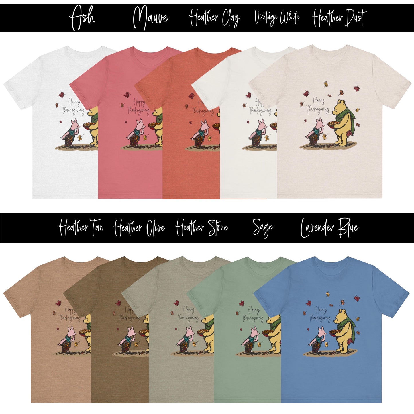 Winnie the Pooh Thanksgiving Tee, Unisex Jersey Short Sleeve Shirt, Pooh and Piglet, Autumn Leaves and Thanksgiving Holiday Gift