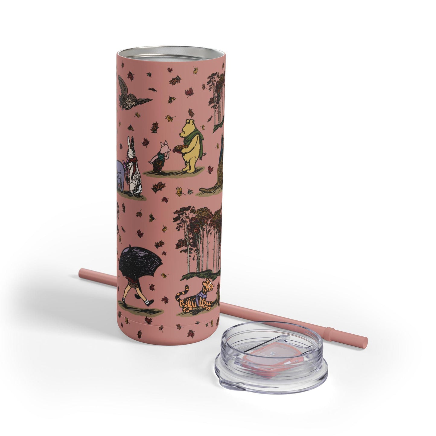 Skinny Tumbler, Winnie the Pooh Autumn Scene, 20oz, Thanksgiving Fall Gift, Matte Cup, Maars Maker, Holiday Drinkware