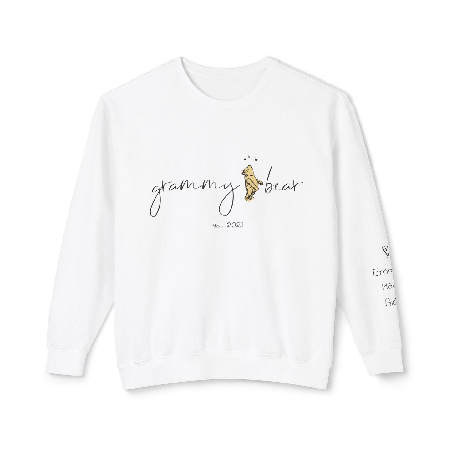 Personalized Grammy Bear Sweatshirt with kid names on sleeve, Winnie the Pooh Sweatshirt, Custom Grandma Crewneck Gift