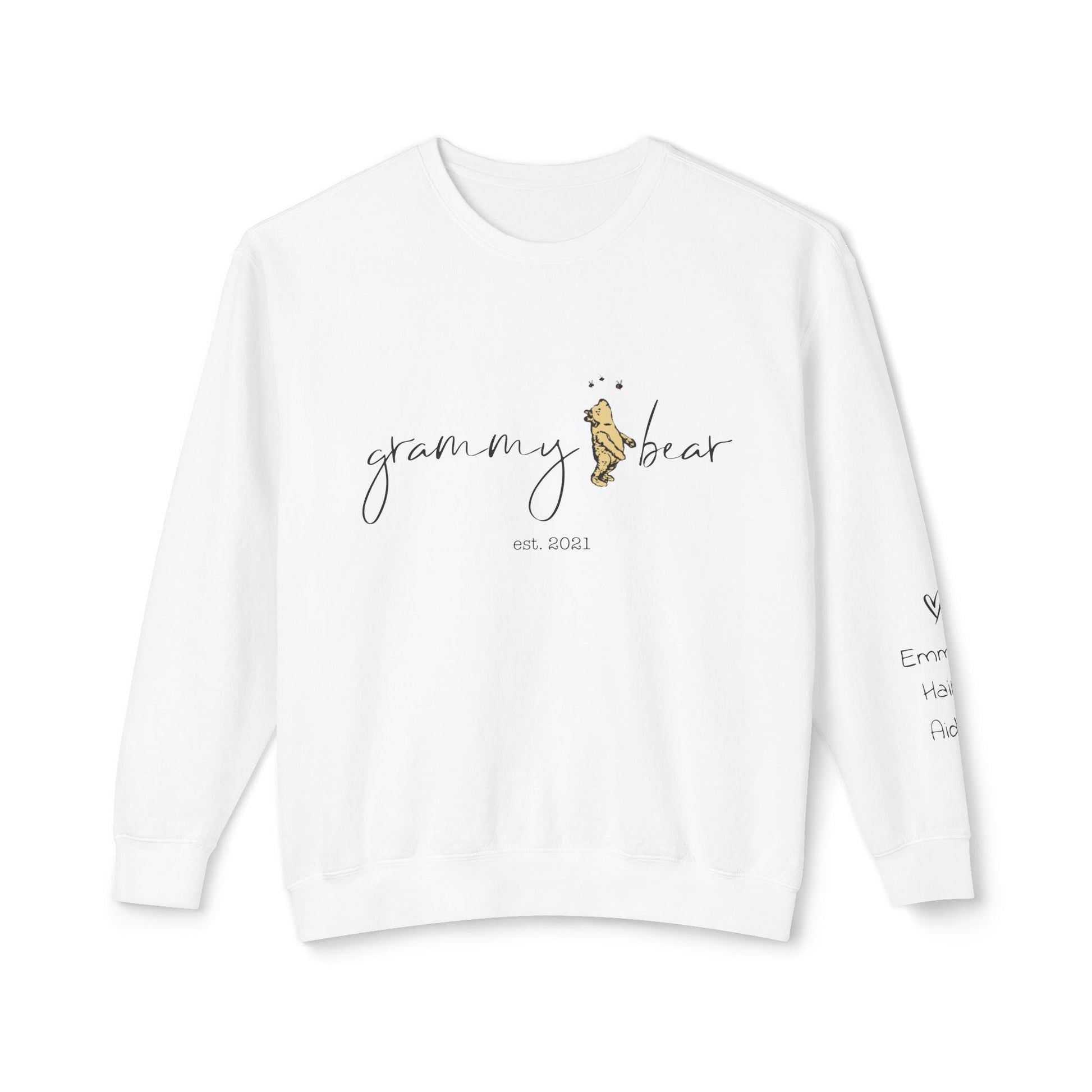 Personalized Grammy Bear Sweatshirt with kid names on sleeve, Winnie the Pooh Sweatshirt, Custom Grandma Crewneck Gift