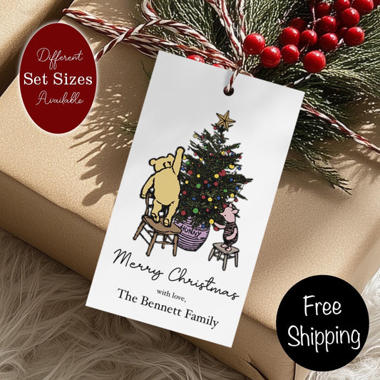 PRINTED Personalized Christmas Gift Tags, Vintage Winnie the Pooh Gift Tags, Winnie the Pooh Christmas Gift, FREE SHIPPING, 2” x 3.5”