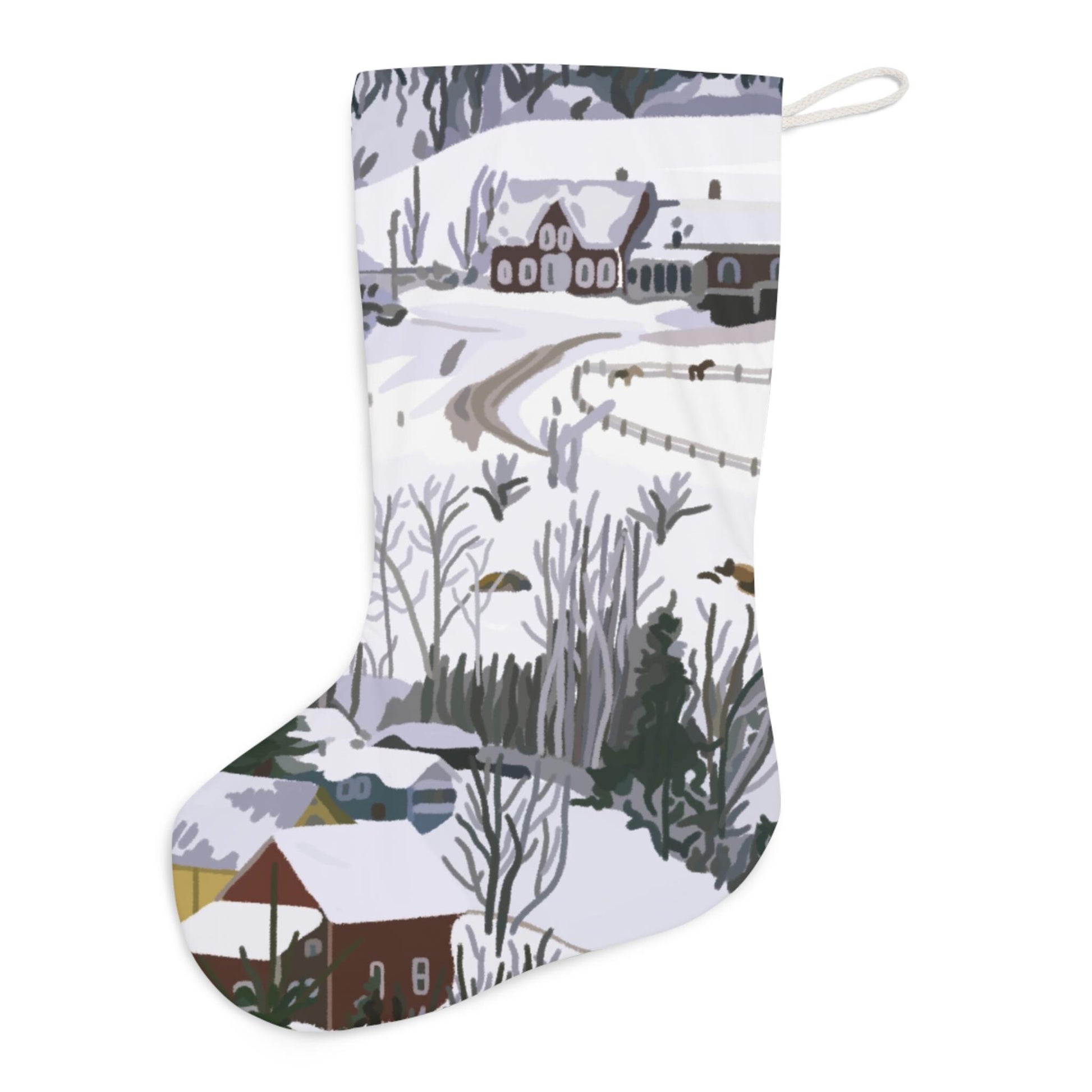 Christmas Stocking, Vermont Winter Landscape Stocking - Rustic Holiday Decor, Farmhouse Christmas Decoration, Festive Wall Hanging