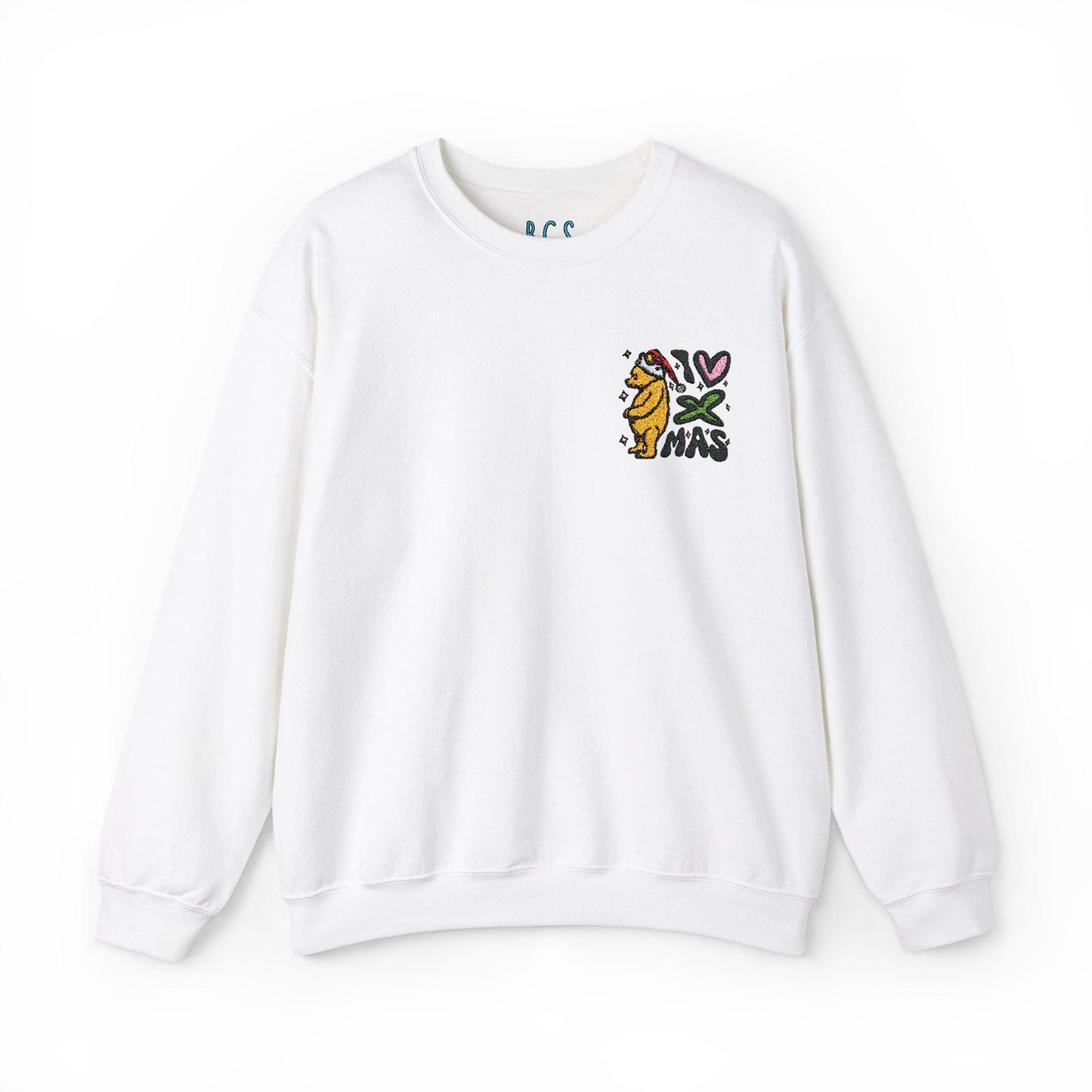 Retro Winnie the Pooh Christmas Embroidered Sweatshirt, Holiday Pooh Crewneck Jumper, I Heart Xmas Pullover, Unisex Festive Sweater