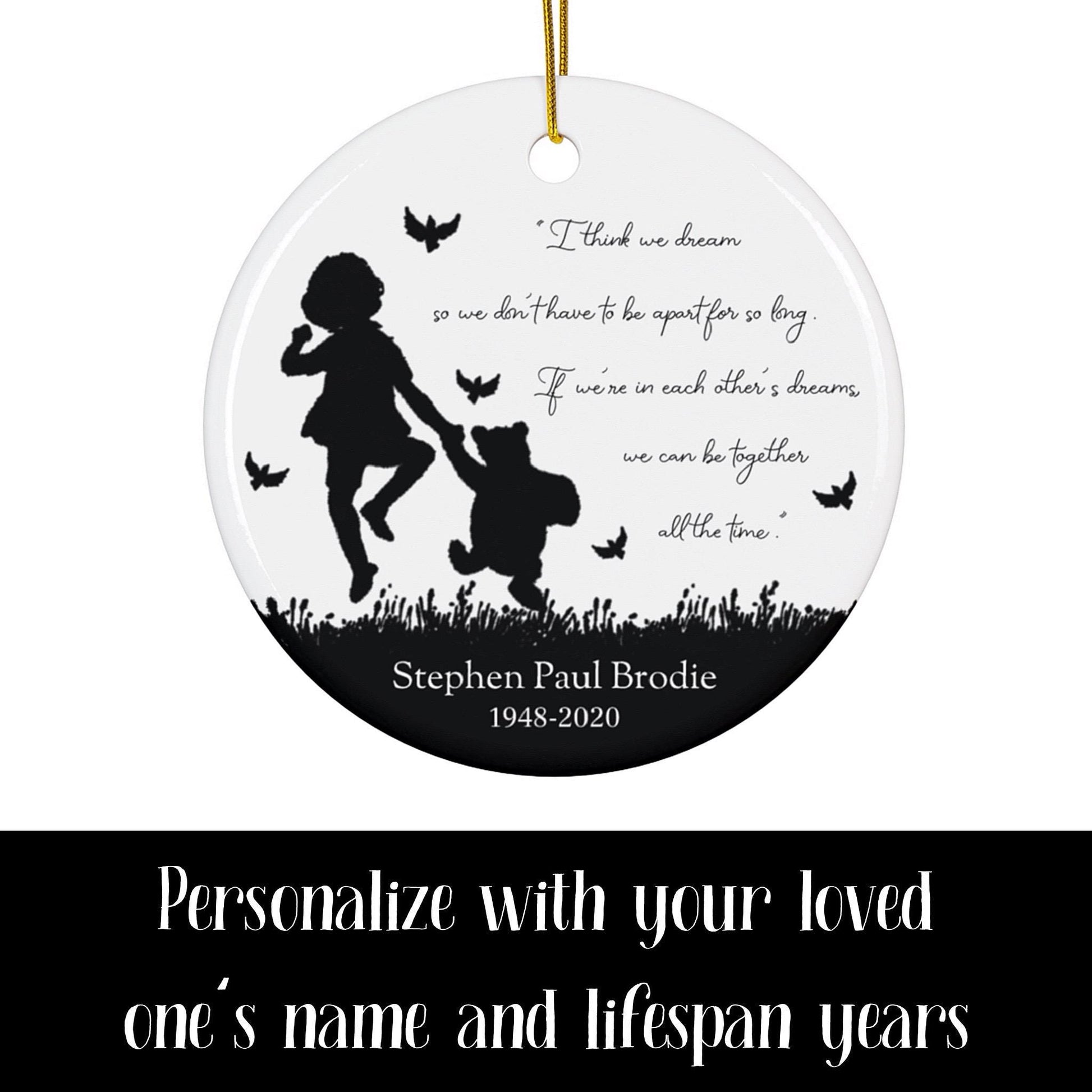 Ceramic Vintage Winnie the Pooh Memorial Ornament, Personalized Remembrance Gift, Loss Ornament, Christmas Tree Decoration, Custom Ornament