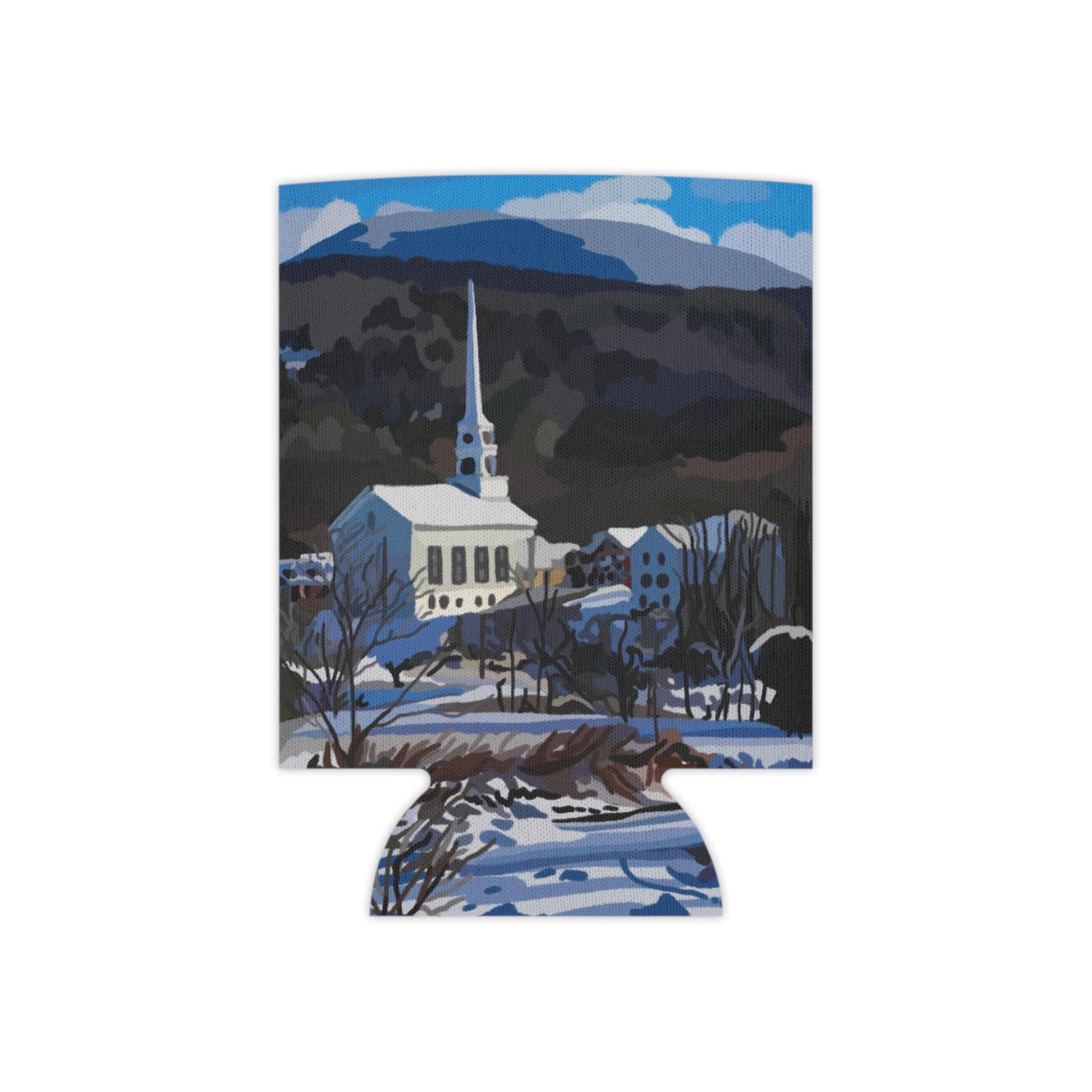 Winter Vermont Landscape Can Cooler - Holiday Season Beverage Insulator, Christmas Gift, Stocking Stuffer, Reusable Drink Holder