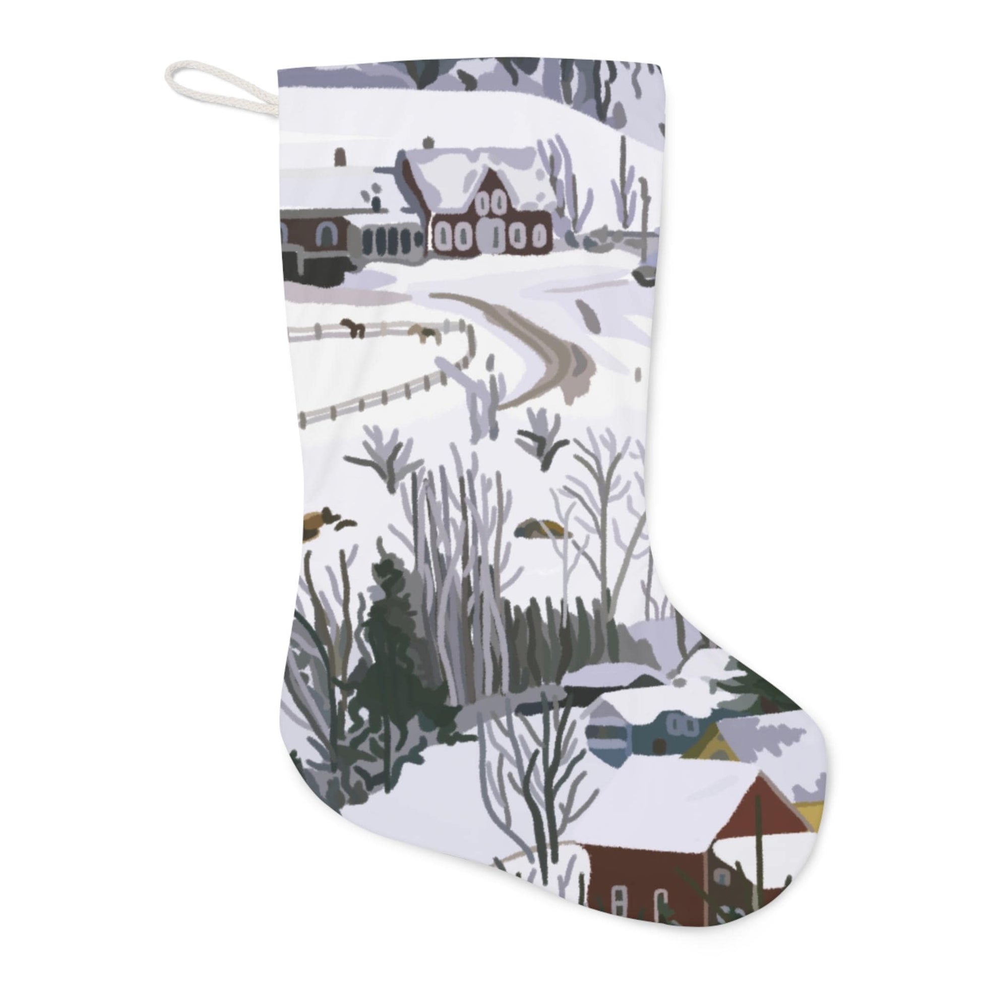 Christmas Stocking, Vermont Winter Landscape Stocking - Rustic Holiday Decor, Farmhouse Christmas Decoration, Festive Wall Hanging