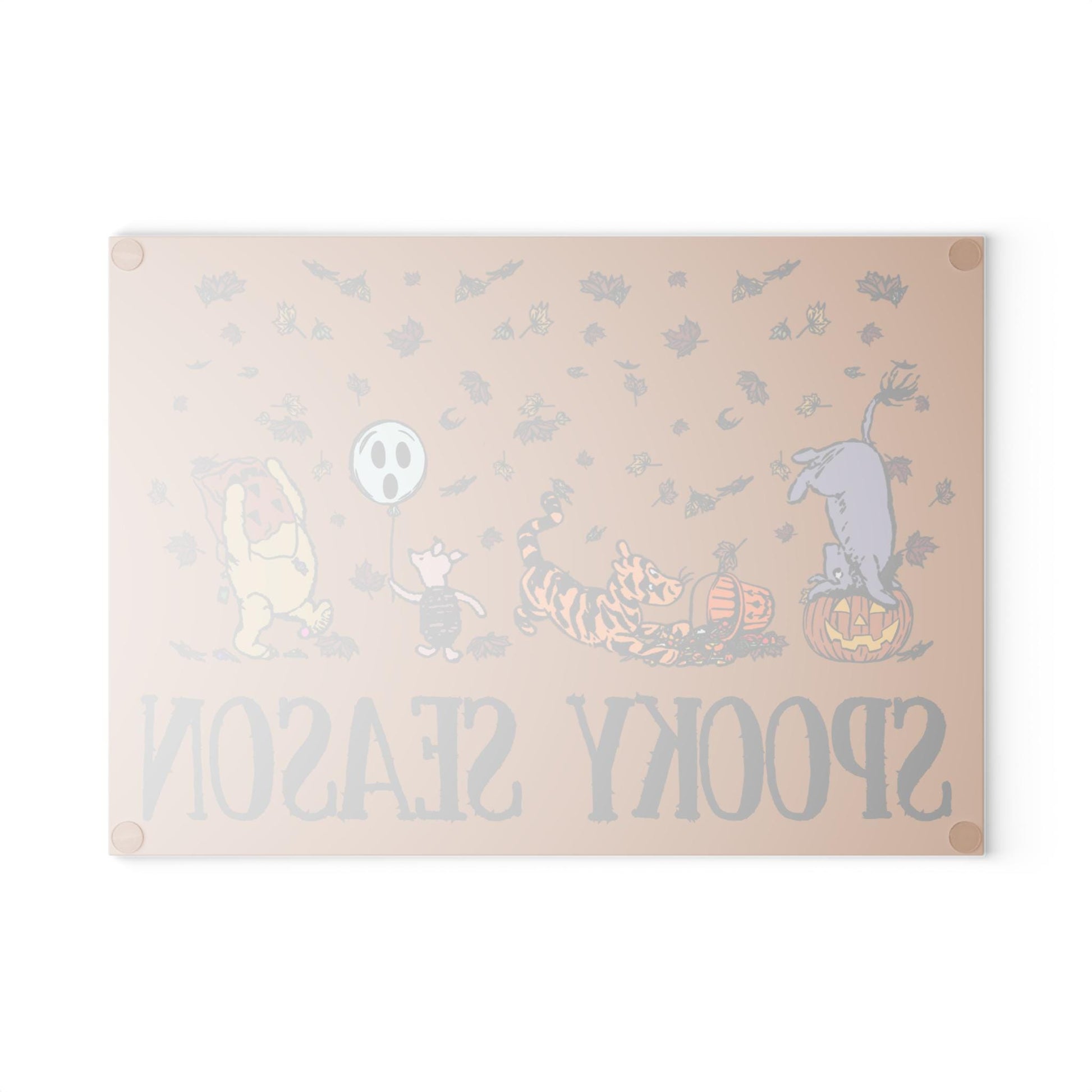 Spooky Season Fall Winnie the Pooh Glass Cutting Board - Halloween Kitchen Decor, Autumn Cutting Board, Pooh Bear Gift, Fall Cooking Tool