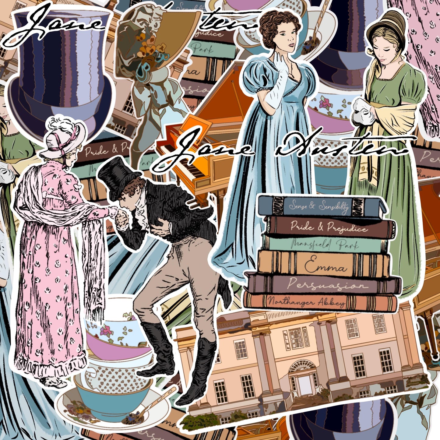 Regency Jane Austen Sticker Sheet - 12 Stickers, Historical Literary Stickers, Stationery Supplies, Planner Decor