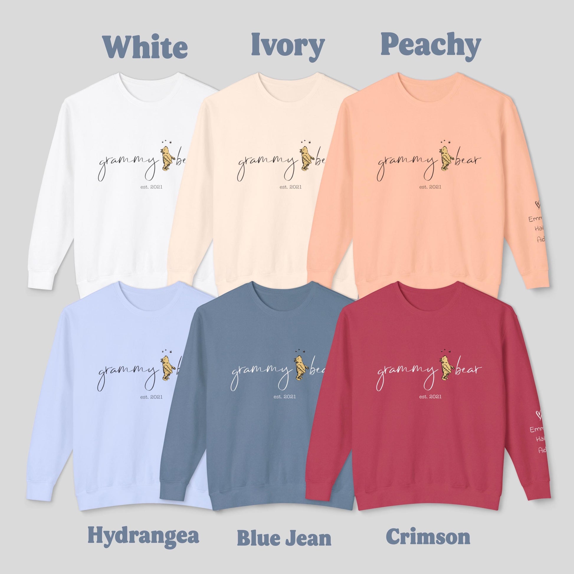 Personalized Grammy Bear Sweatshirt with kid names on sleeve, Winnie the Pooh Sweatshirt, Custom Grandma Crewneck Gift